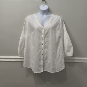 J.Jill Women's 3X White Embroidery Eyelet Tunic Top Cottage Core Casual Summer